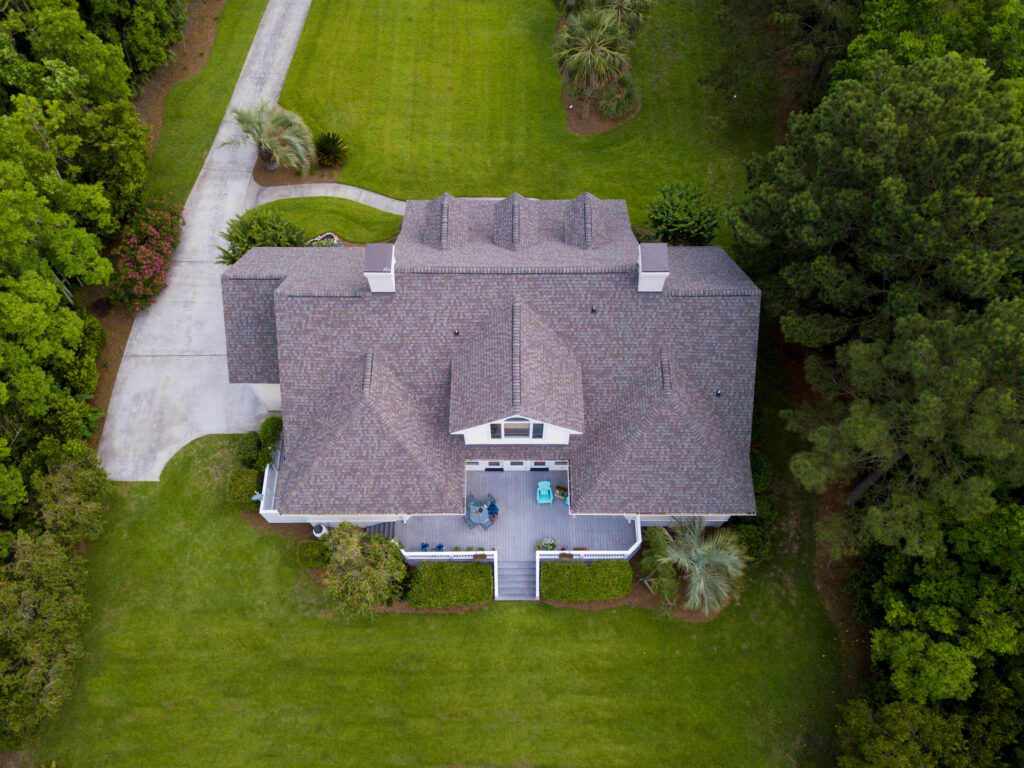 roofing lake st. louis mo-arial view of gray shingled home