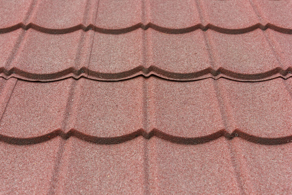 stone coated roofing-close up of red stone coated metal roof