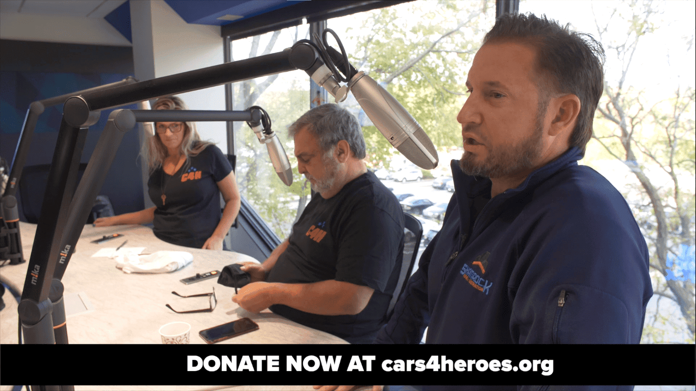 Roofing company team discussion during a podcast or meeting.