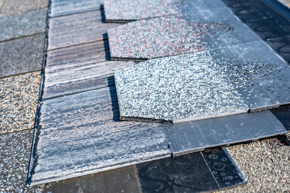 composition shingles-assortment of composite roof shingles for homeowner to choose from