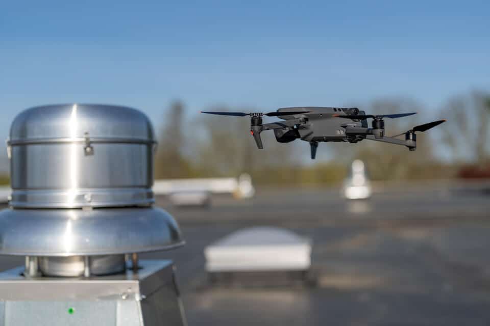 commercial roof inspection-drone inspecting a commercial roof