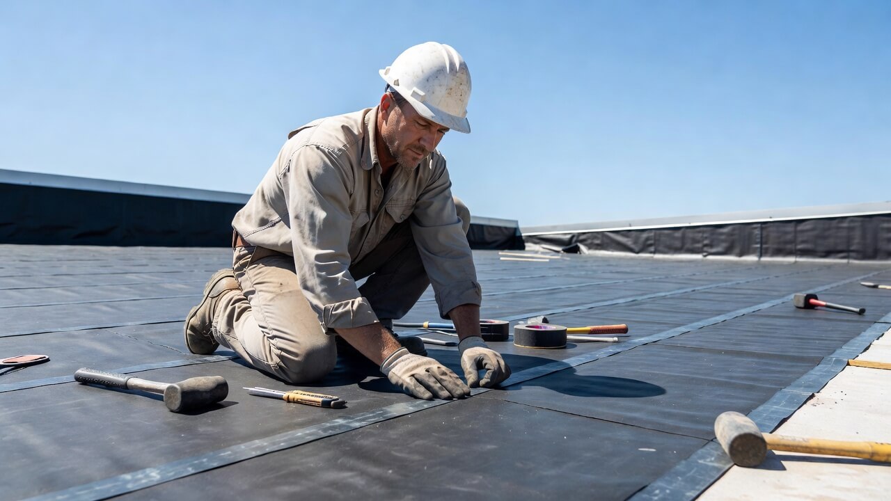 EPDM roofing installation explained for homeowners checking flat roof setup and maintenance steps