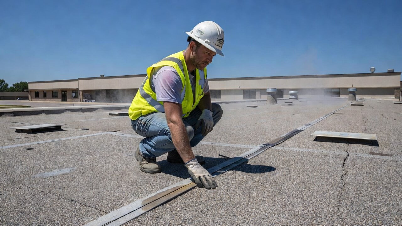 Built-up roofing maintenance tips for a flat commercial roof inspection in summer heat