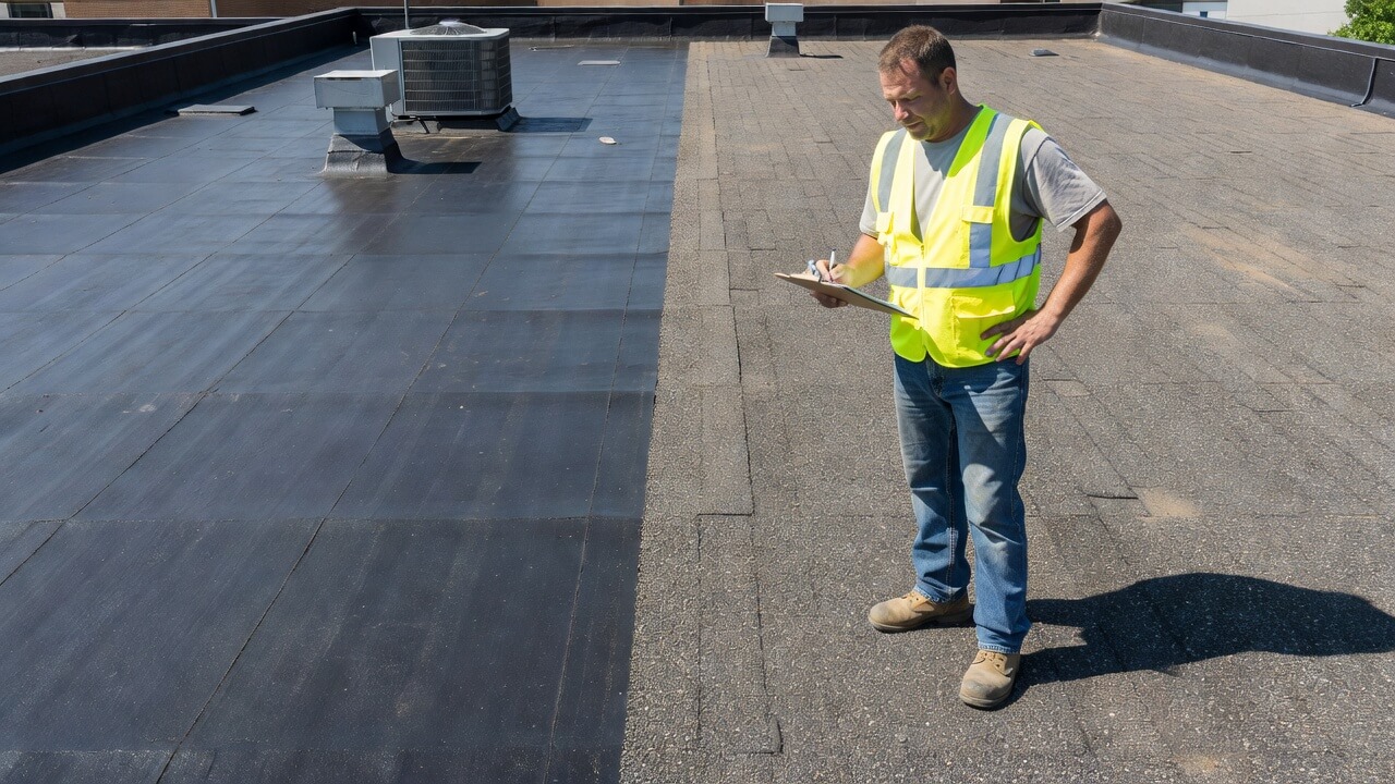 Modified bitumen vs built-up roofing comparison on a commercial flat roof in Omaha, Nebraska