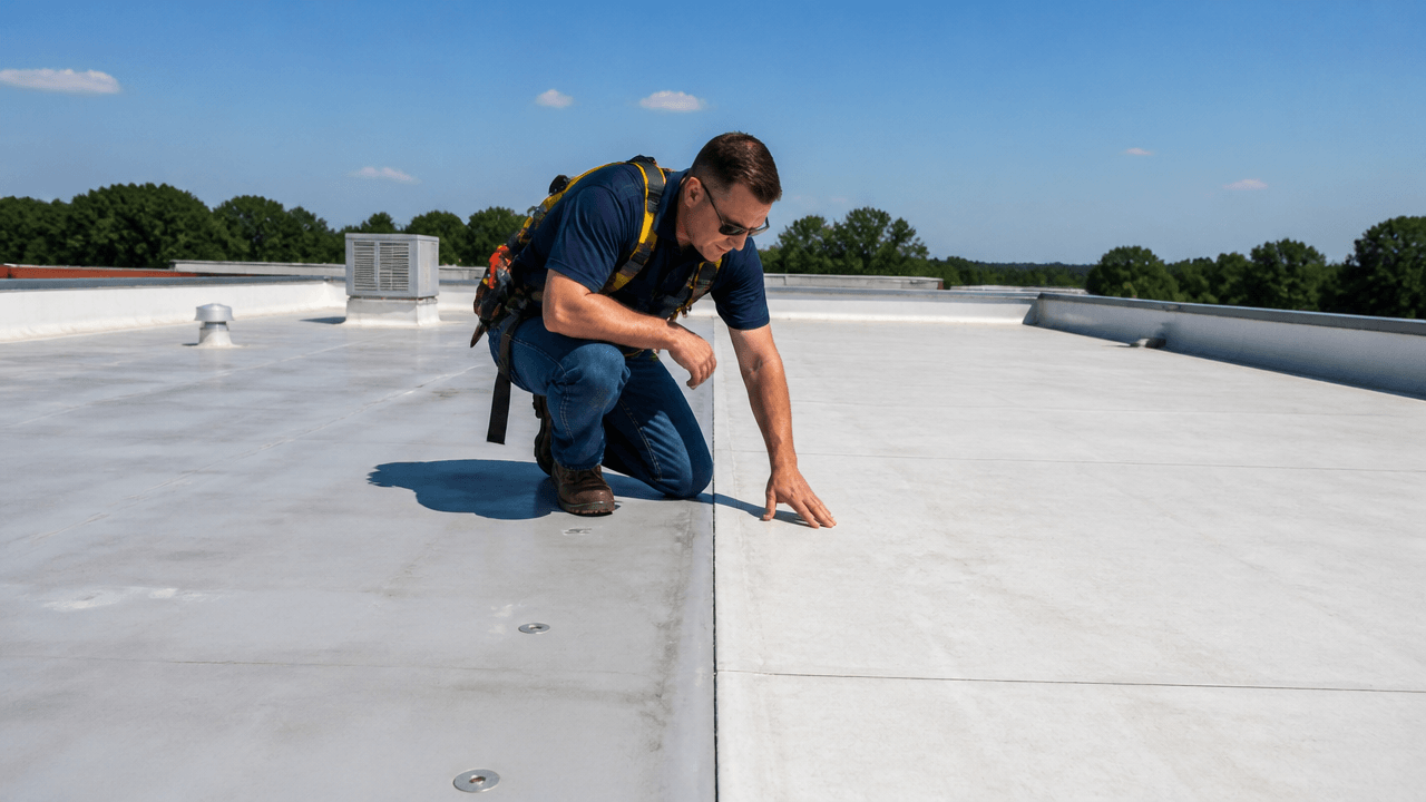 PVC vs TPO roofing for flat roofs comparison on a commercial flat roof in summer weather