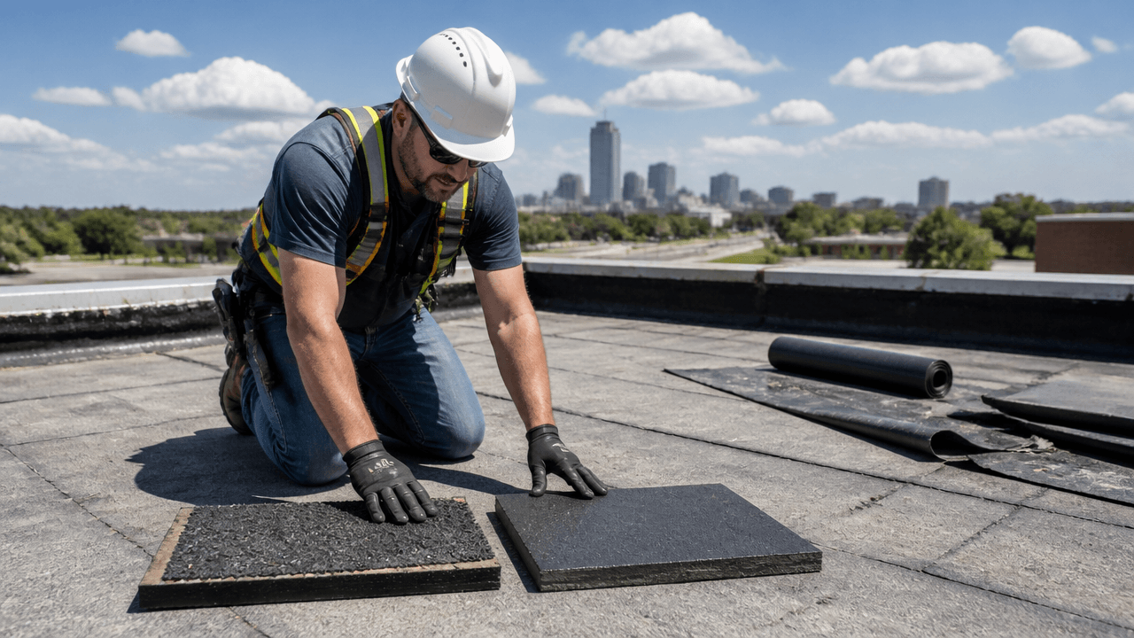 Built-up roofing vs modified bitumen compared on a flat commercial roof in summer in Omaha