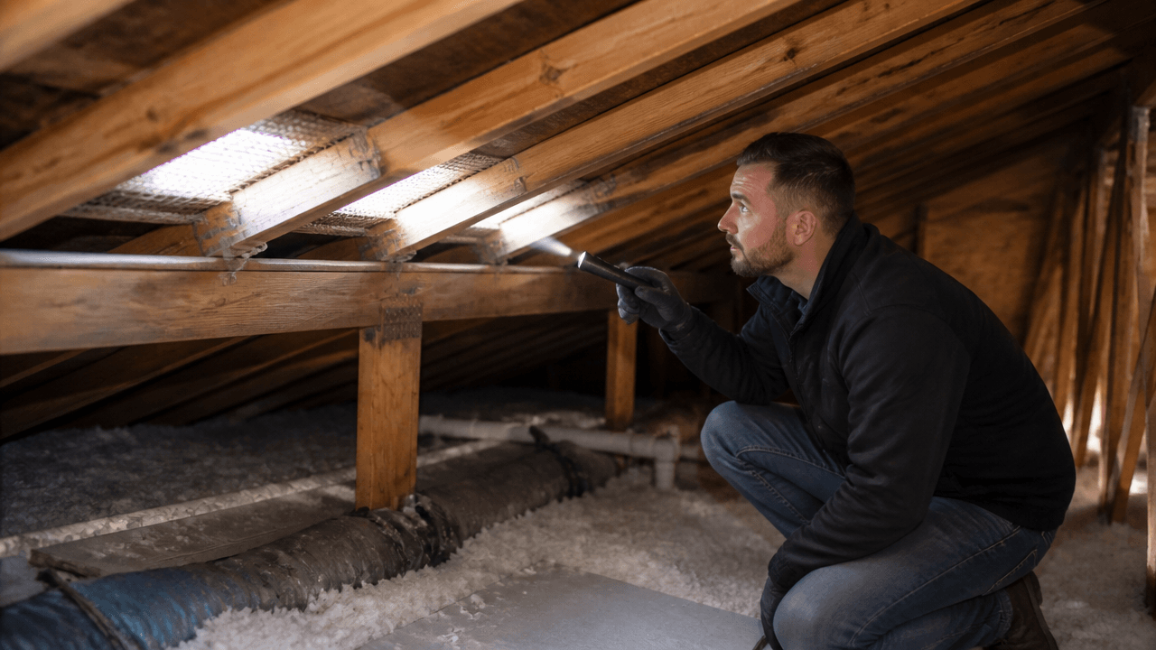 Attic ventilation checklist for Omaha home with roof vents, insulation, and attic airflow inspection